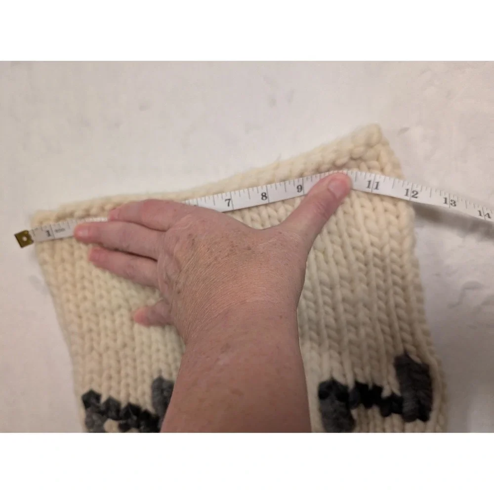 100% Wool and the Gang Chunky Knit‎ Cowl Neck Circle Scarf Cream Grey Handmade